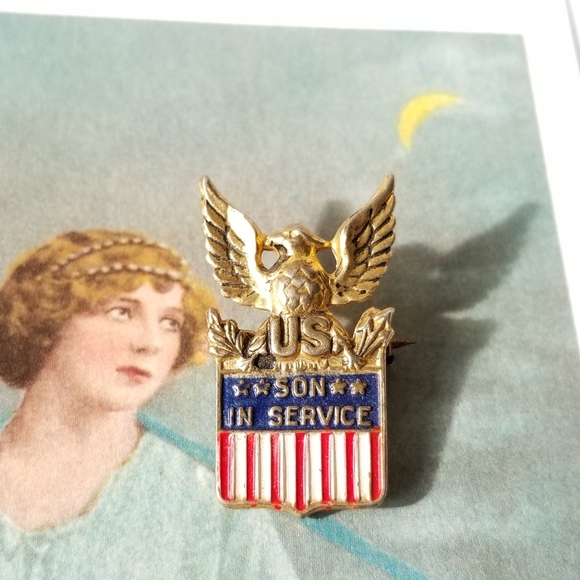 Relisted - Vintage Coro Son in Service brooch pin WWII eagle gold tone - Picture 5 of 8